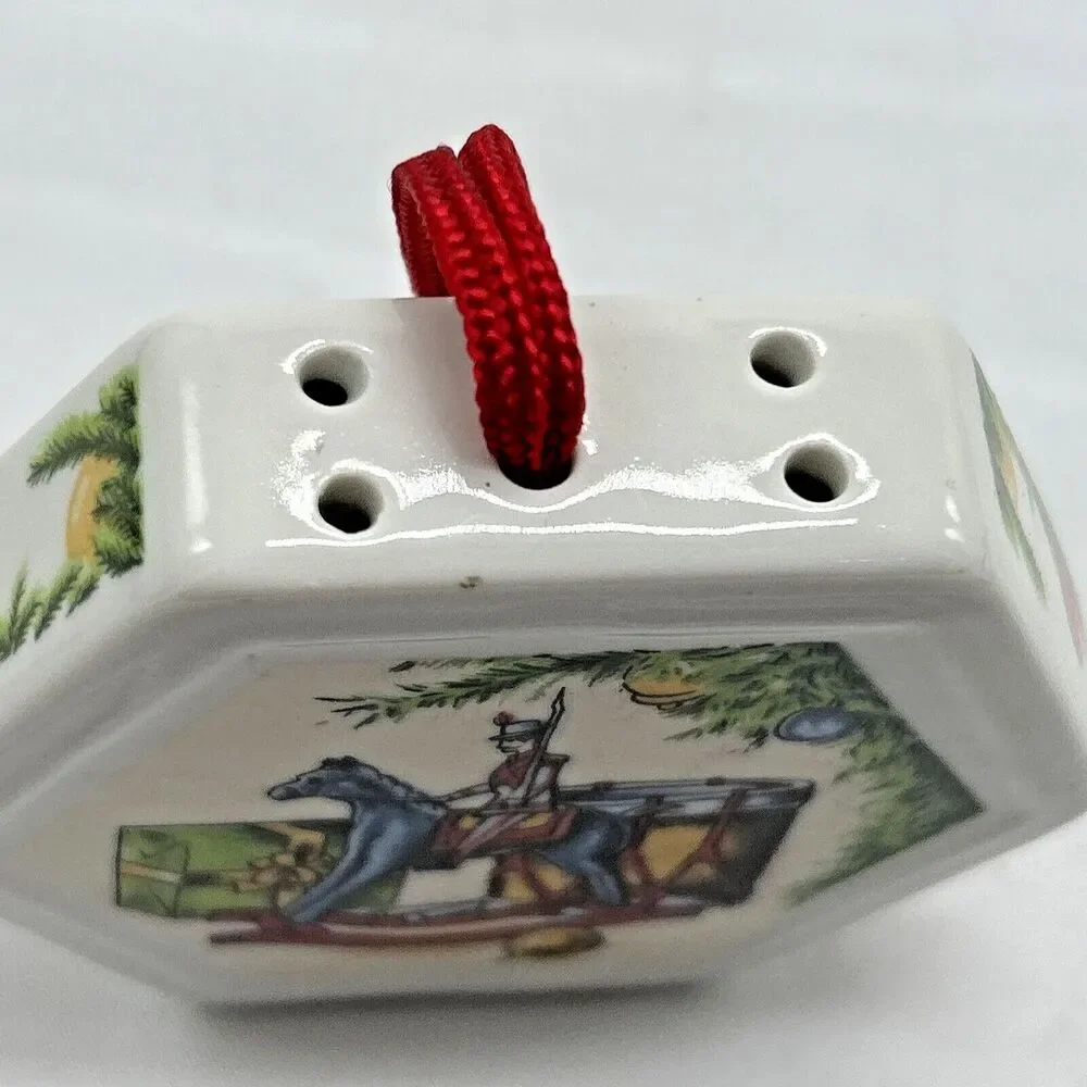 Vintage Christmas Memories Porcelain Pomander Ornament Toy Soldier Horse - 1980s
